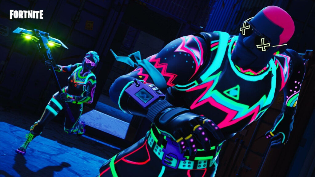 Glowing Goodness: A Neon Fortnite Skin Takes Center Stage Wallpaper