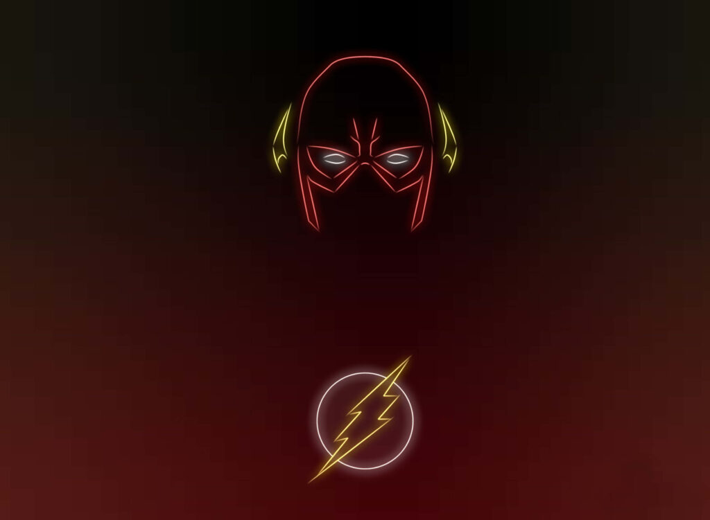 Neon Flash mask outline with glowing lightning bolt on dark gradient background wallpaper
