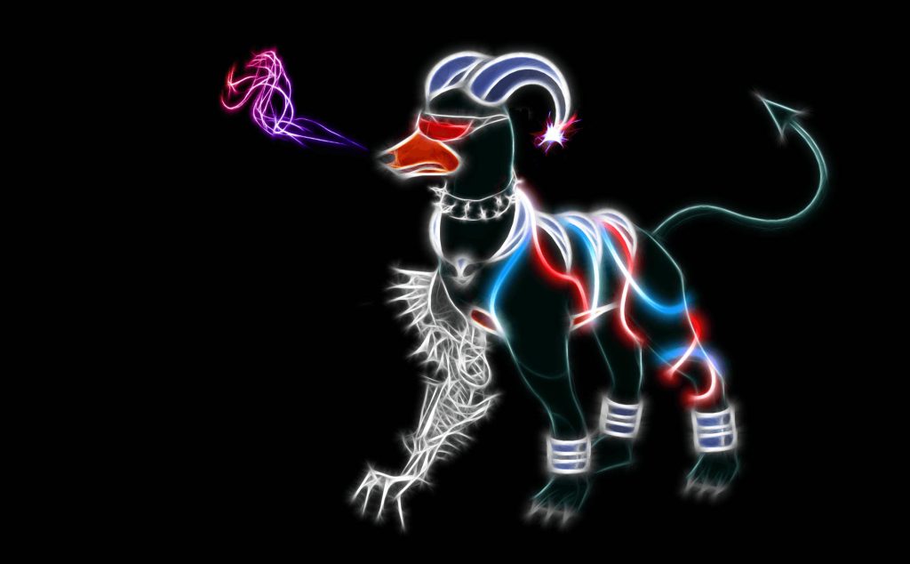 Mega Houndoom neon fractal digital art glowing blue red smoke smoke wallpaper background