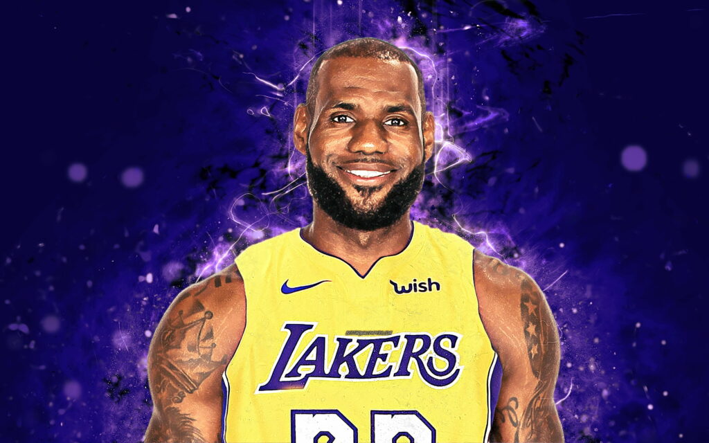The Neon King: A Creative Abstract Tribute to LeBron James and the LA Lakers Wallpaper