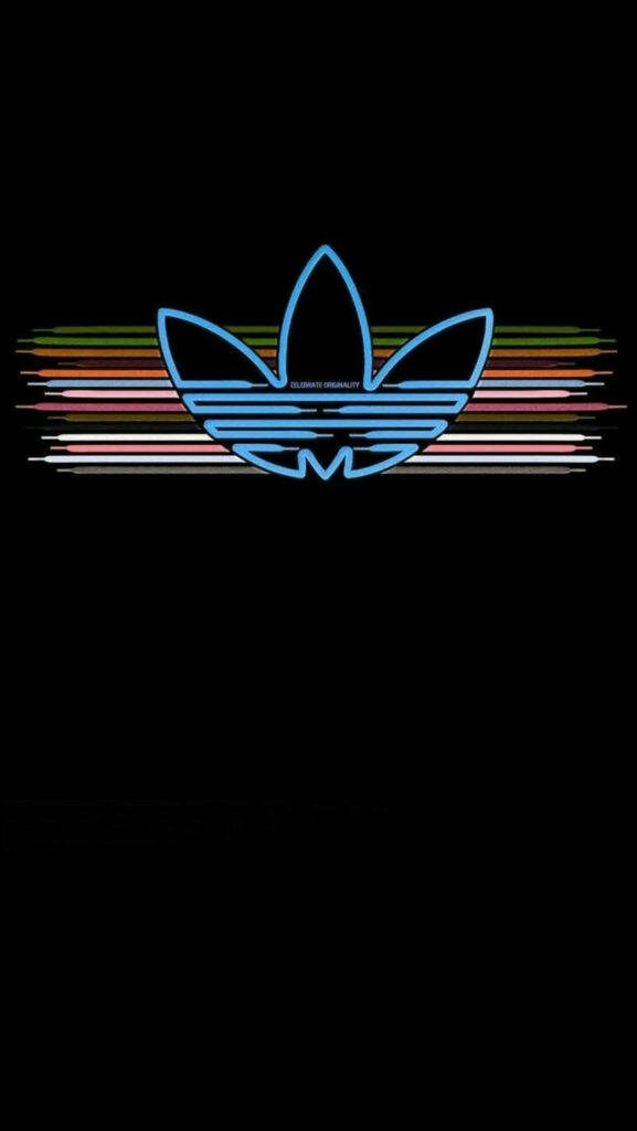 Adidas Neon Glow: Vibrant lines accentuate the iconic Three-leaf Logo on a sleek black iPhone background Wallpaper