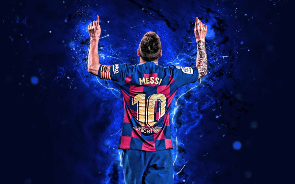 The Mesmeric Glow of Messi: Captivating Barcelona FC's Finest in Neon Lights Wallpaper
