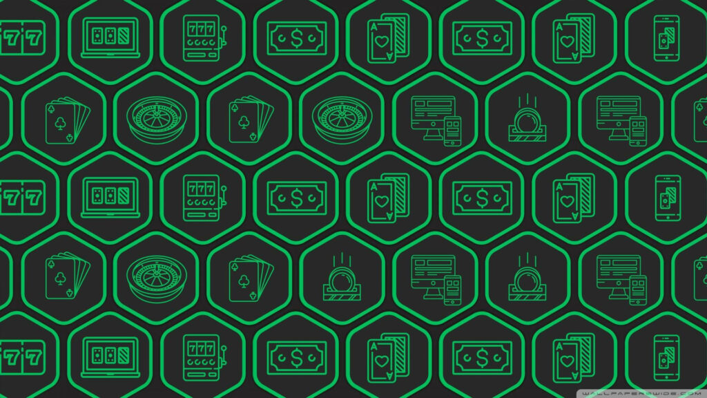 Modern Casino Wallpaper: Neon Green Icons on Dark Background