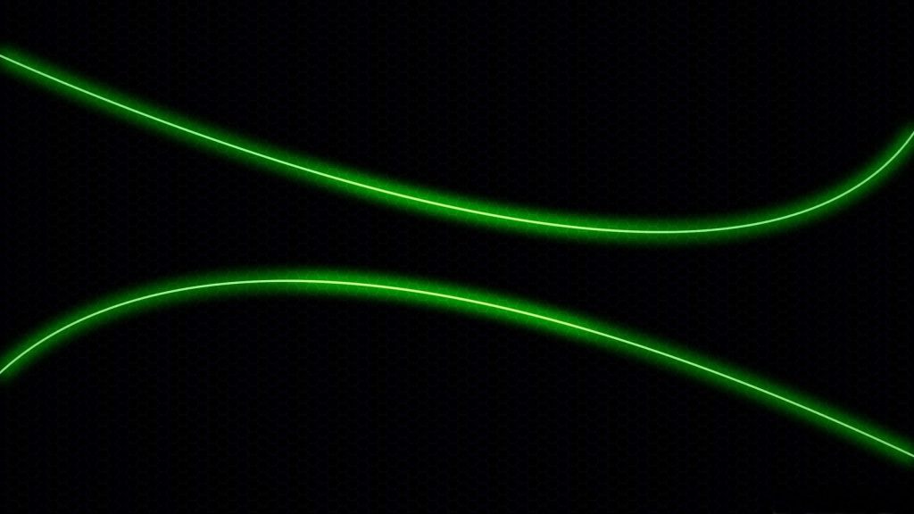Futuristic neon green curves wallpaper with dark hexagonal grid on black background for desktops