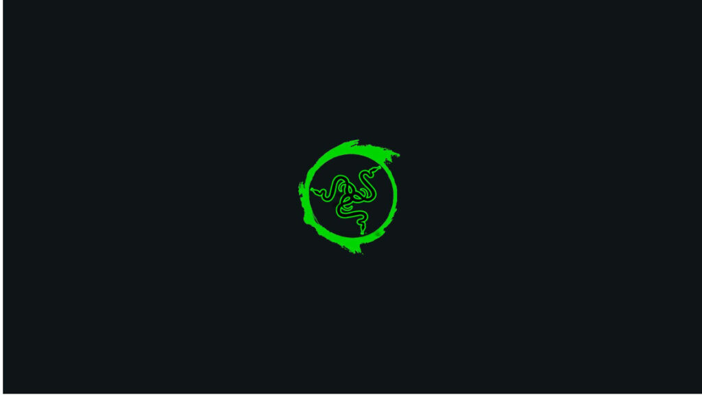 Sleek Neon Glow: Razer's Minimalist Circular Logo Shines Against a Stylish Black Canvas Wallpaper