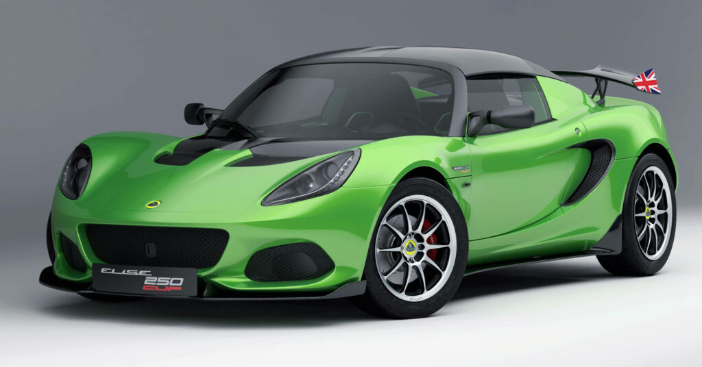 Neon Green Lotus Elise CUP 250 sports car with aerodynamic design and dynamic styling wallpaper