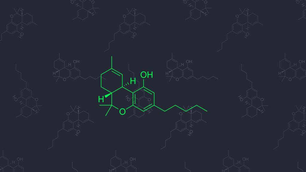 Neon green molecular structure with rings hydroxyl groups on dark background chemistry wallpaper