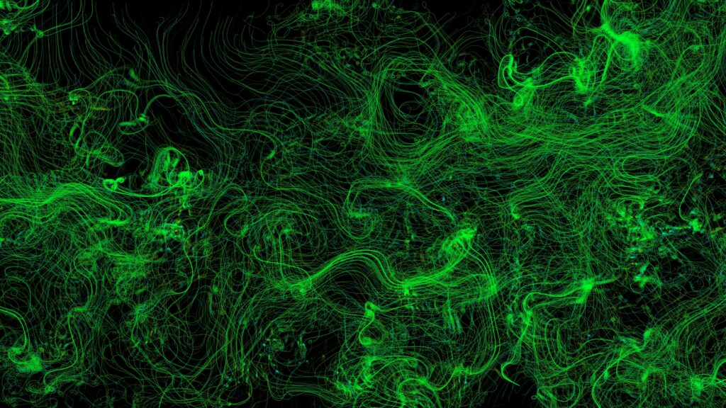Mesmerizing Neon Green Waves on Black Background - 3840x2160 Wallpaper