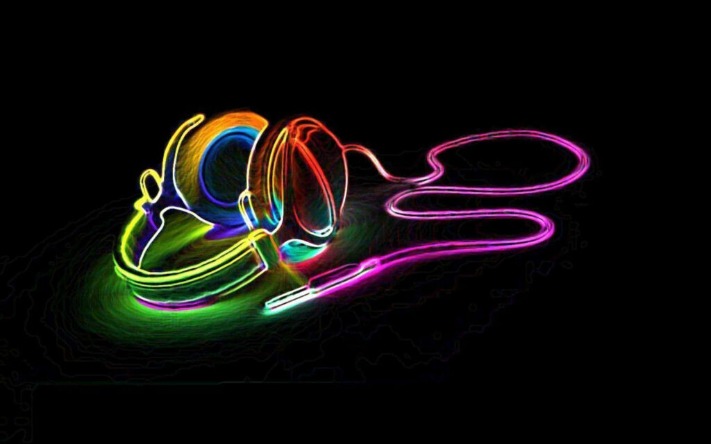 Glowing Harmonies: Vibrant Neon Headphone Creating Mesmerizing Tunes in Obsidian Ambience Wallpaper