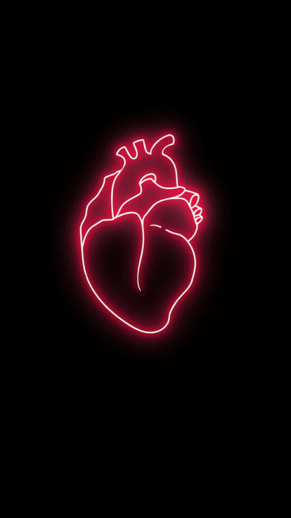 Neon Heart Wallpaper: Modern Minimalist Glow on Black Background