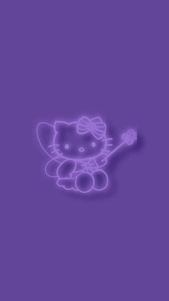 Neon Hello Kitty Wallpaper on Purple Background | Modern & Playful Design