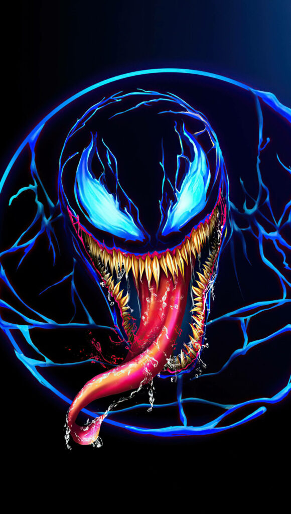 Venom Strikes: Neon-infused Android Wallpaper with Ferocious Symbiote Alien