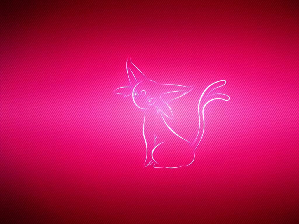 Neon line art of Espeon on vibrant pink gradient background modern minimalistic wallpaper