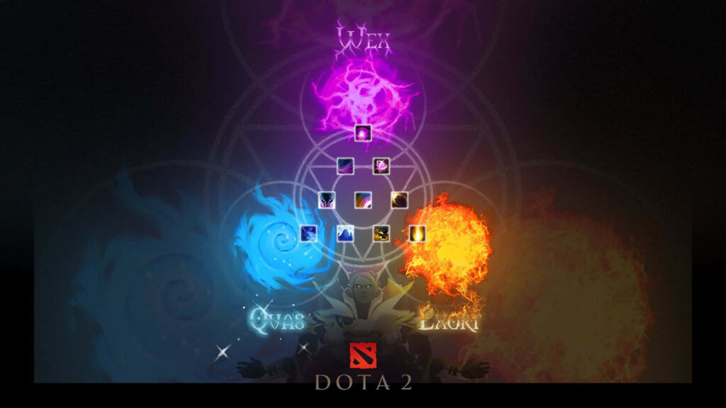 Neon-infused Artwork of the Dota 2 Invoker Spell Hero Summoning Mystical Circles Wallpaper