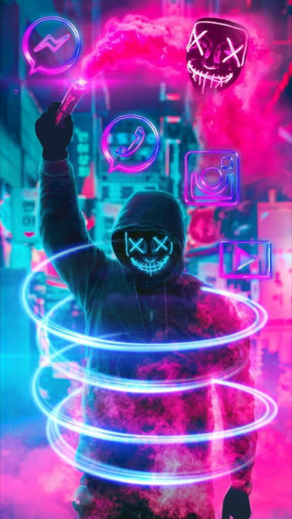 Neon Attitude: Vibrant Maskman HD Phone Wallpaper