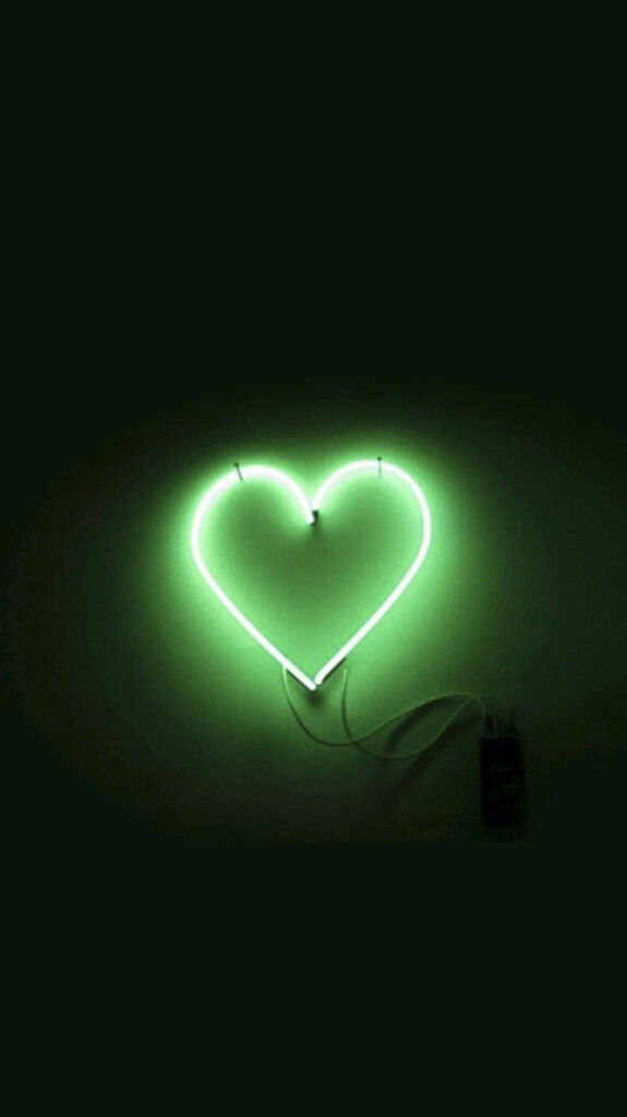 Neon Mint Green Heart Wallpaper: Modern Affection on Dark Background