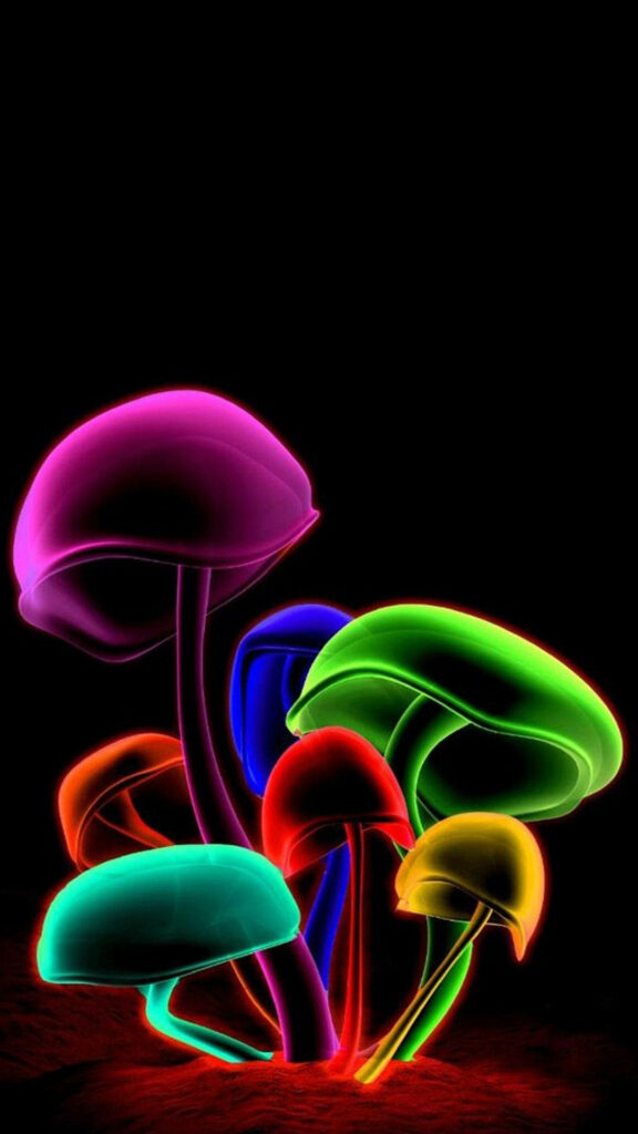 Vibrant Neon Mushroom Forest on 3D iPhone Background Wallpaper