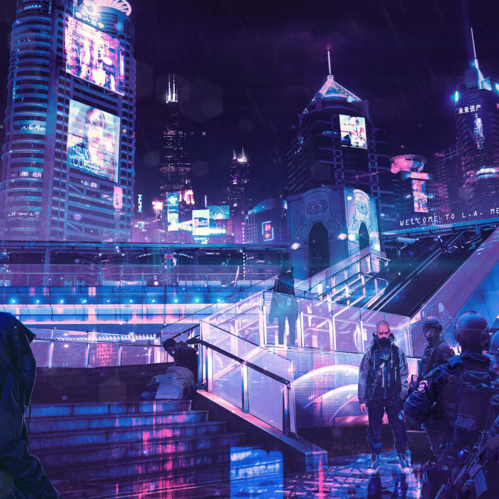 Night Cityscape: Futuristic Cyberpunk Art for 4K iPad Background Wallpaper