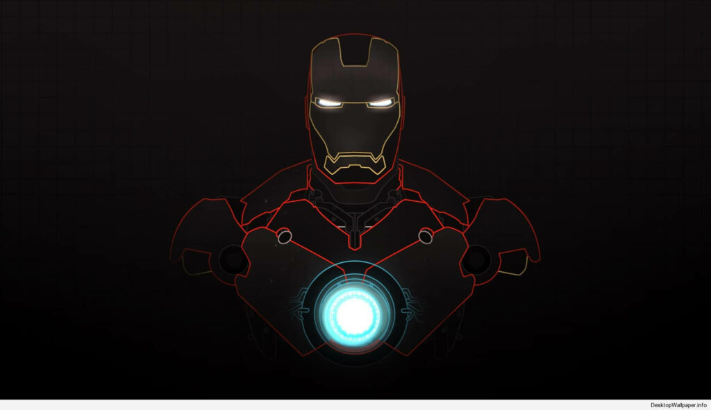 Minimalist Iron Man wallpaper with red neon outlines glowing arc reactor dark sleek background