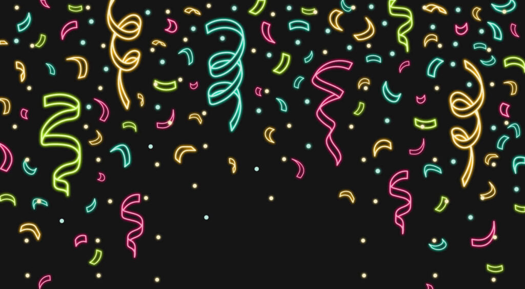 Neon Outlines Dance in a Celestial Confetti Storm - A Mesmerizing Desktop Delight Wallpaper
