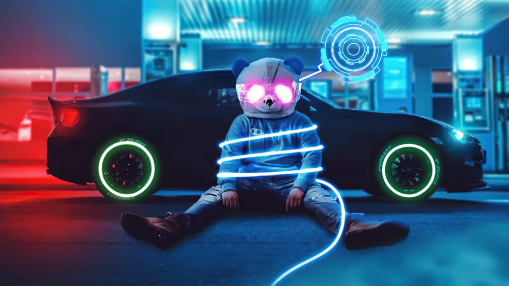 Panda Expressions: Vibrant Neon Oasis Captured in Ultra HD Digital Art Wallpaper