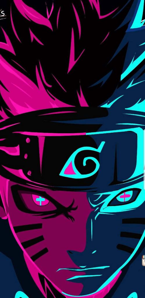 Naruto Uzumaki Sage Mode phone wallpaper neon pink blue anime dual-tone lighting design background