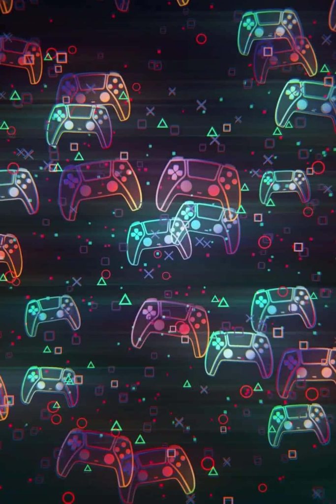 PlayStation 5 DualSense controller wallpaper neon pattern glitch background gaming art