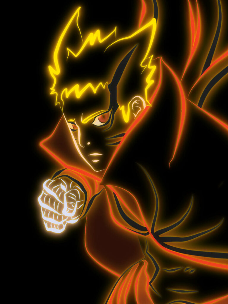 Neon Fusion: Naruto's Powerful Baryon Mode Ignites Wallpaper
