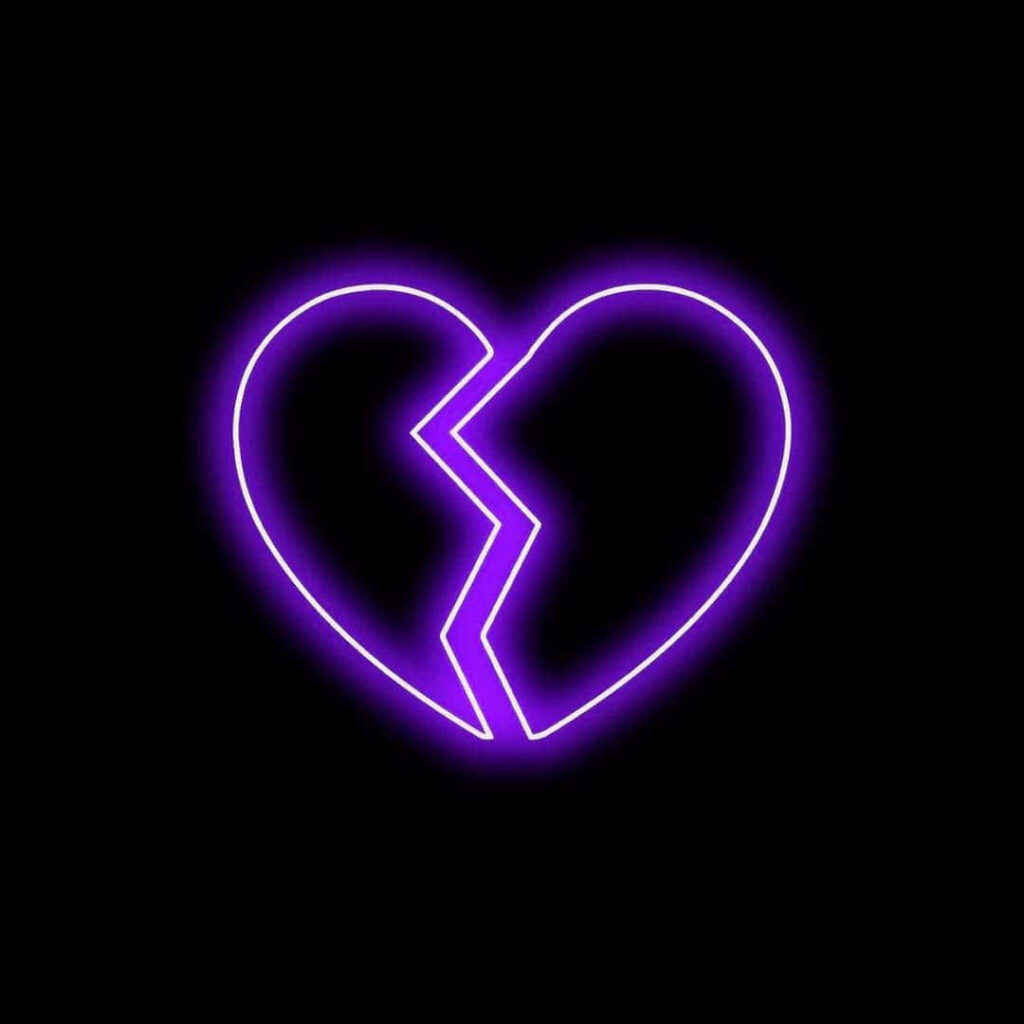 Neon Purple Broken Heart Icon Wallpaper on Black Background