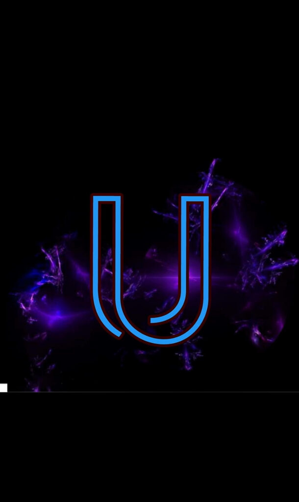 Neon Purple Splash: A Striking Logo Design Showcasing the Letter U on a Dark Background Wallpaper