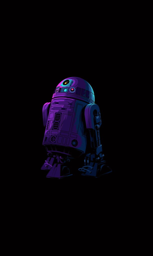 Neon Galactic Companion: R2-D2 HD Wallpaper for Phone Background