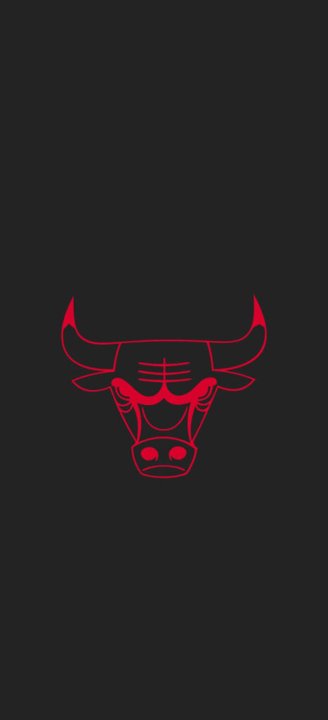 Neon red Chicago Bulls logo outline on black background bold modern basketball wallpaper