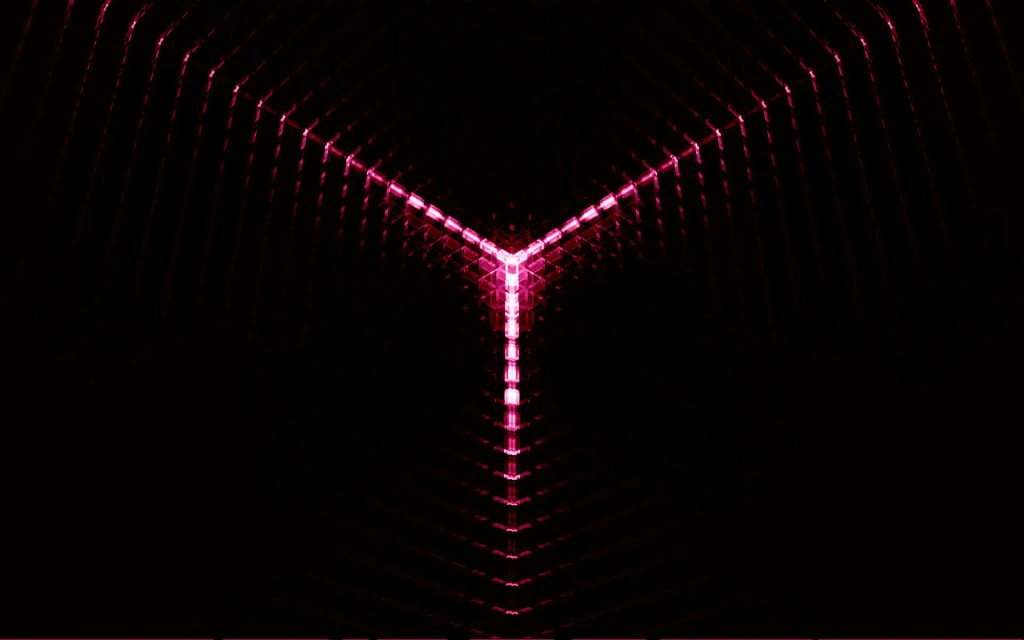 Glowing neon red geometric 3D structure on black background abstract modern digital wallpaper