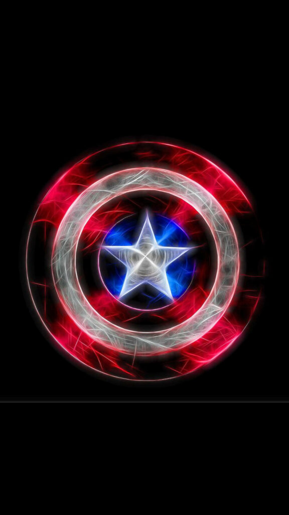 Glowing Guardian: Neon Captain America Shield iPhone Wallpaper