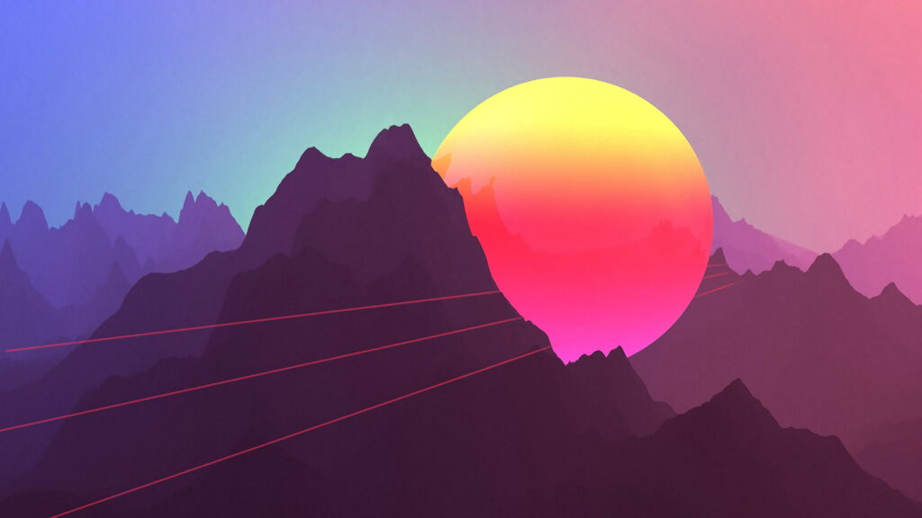 Mountain Majesty: A Neon Retro Sunset in 4K Wallpaper