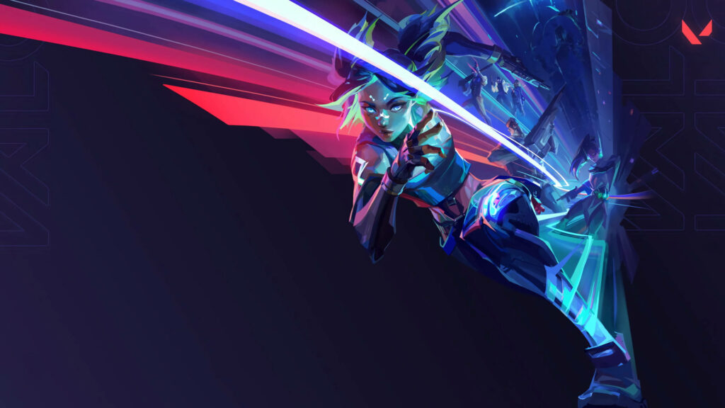 Vibrant Neon Warrior: A Striking Character Shot from Valorant 2k Wallpaper