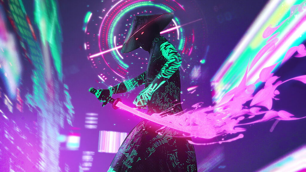 Luminous Blade: Neon Samurai A Cyberpunk Journey into the Digital Frontier Wallpaper
