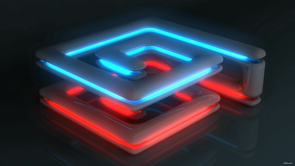 Futuristic Neon Spiral Wallpaper - 2560x1440 Blue & Red Curves