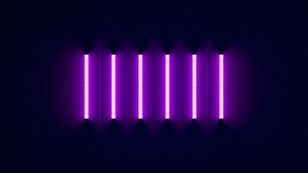 Sleek Neon Symmetry Illuminates 4k Purple Background Wallpaper