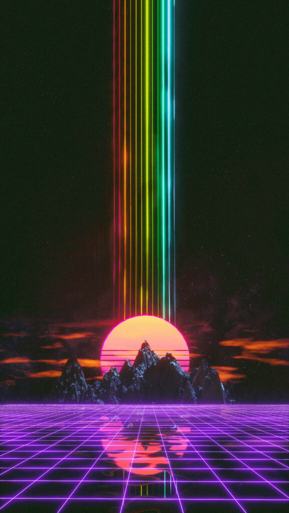 Neon Prism: A Vibrant Synthwave Sunset Illuminates the Night Wallpaper