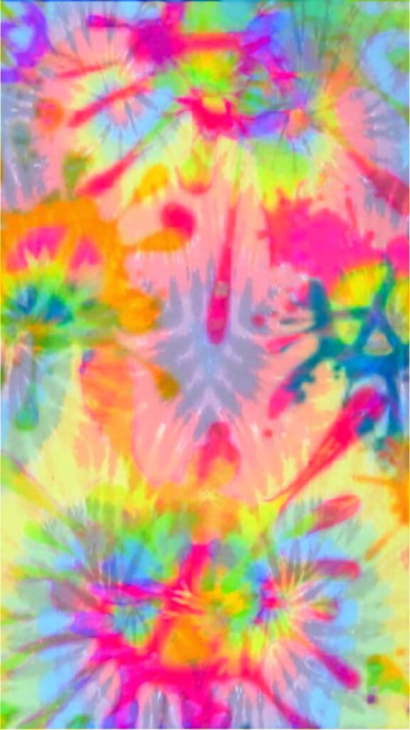 Vibrant neon tie-dye wallpaper with swirling pink blue yellow orange and green psychedelic patterns