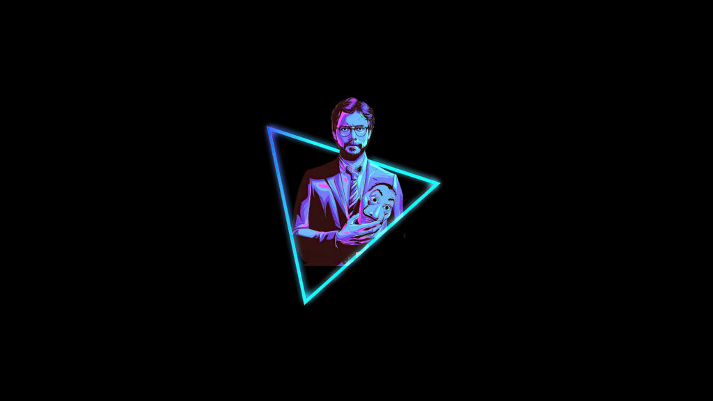 Neon-Lit Minimalist Wallpaper: Person with Mask on Black Background