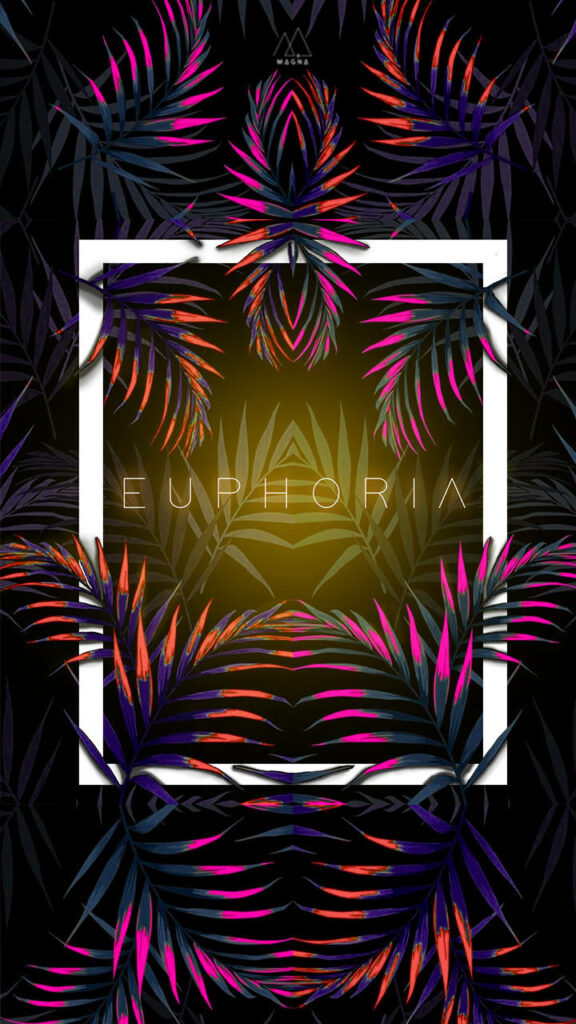 Trippy Neon Tropical Leaves Wallpaper with Euphoria Typography