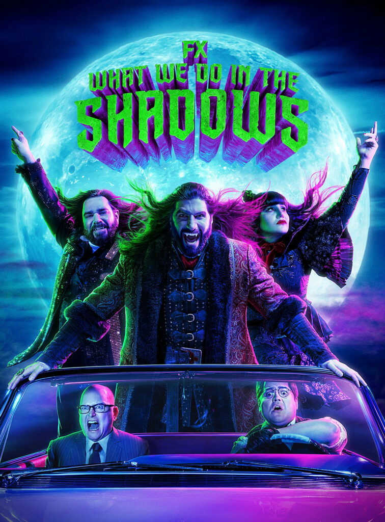 Vibrant Neon Wallpaper: What We Do In The Shadows Cast Moonlit Scene