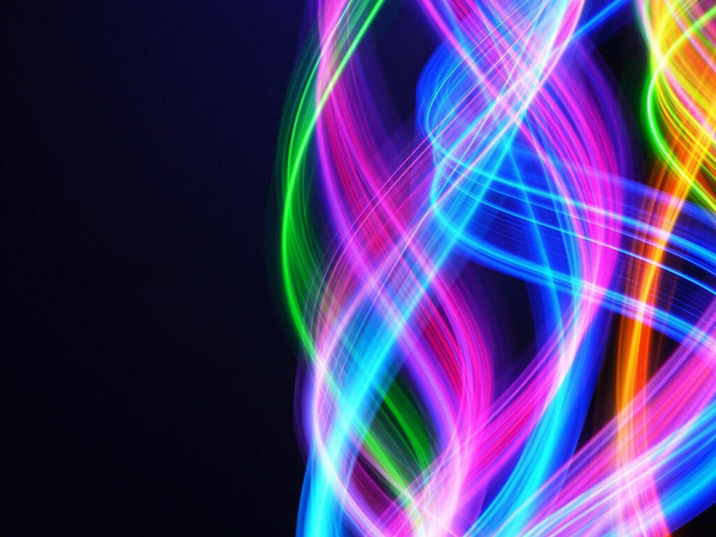Vibrant Neon Rainbow Waves: An Captivating Burst of Colors on a Stylish Black Canvas Wallpaper