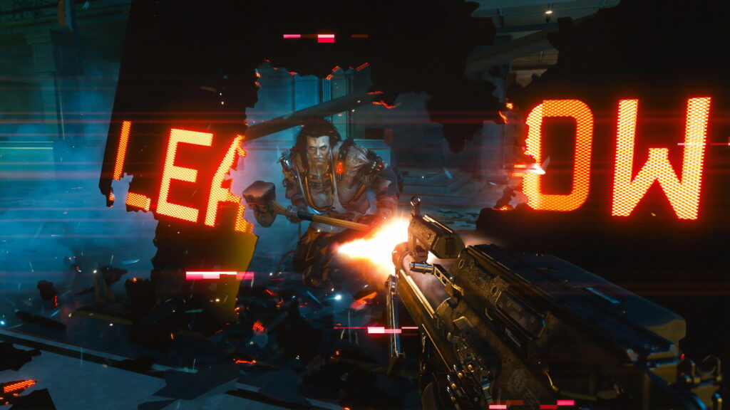 Neon Clash: Encounter in Cyber City - Futuristic Bike Attack Wallpaper