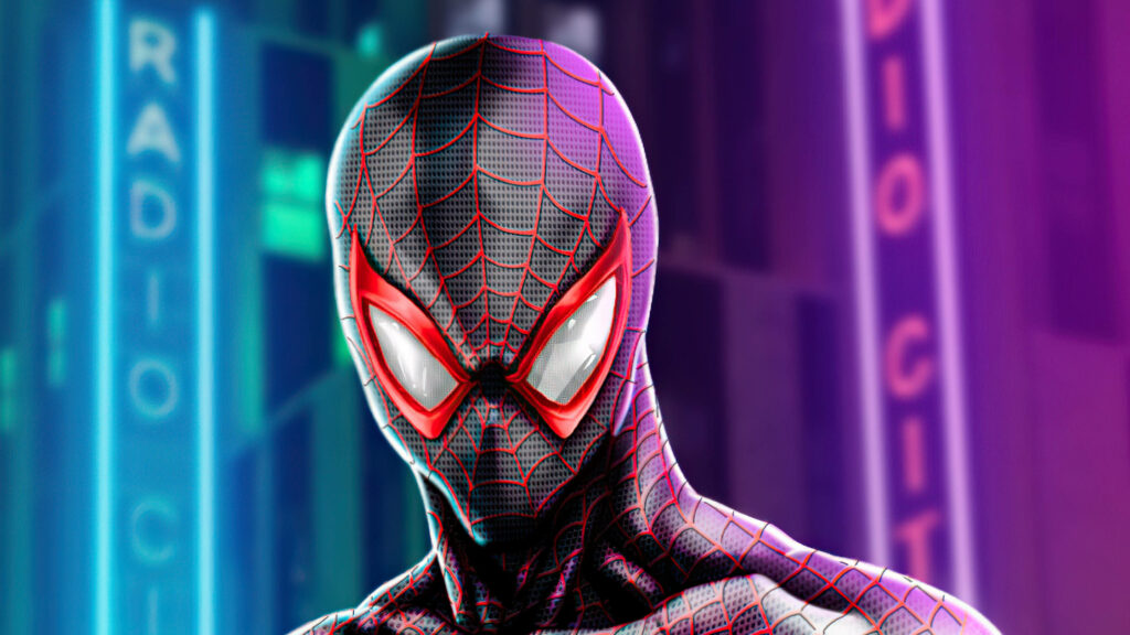 Electrifying Visuals: PS5's Spider-Man Miles Morales Enveloped in Neon Splendor Wallpaper