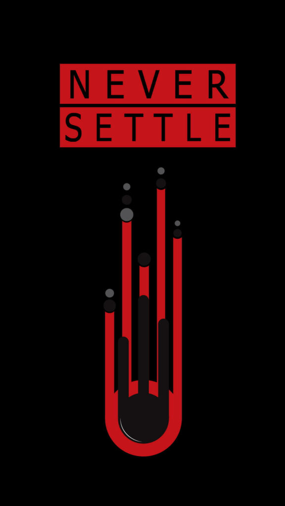 Bold Red Wallpaper with 'Never Settle' Motto Amidst Abstract Hand Symbolism
