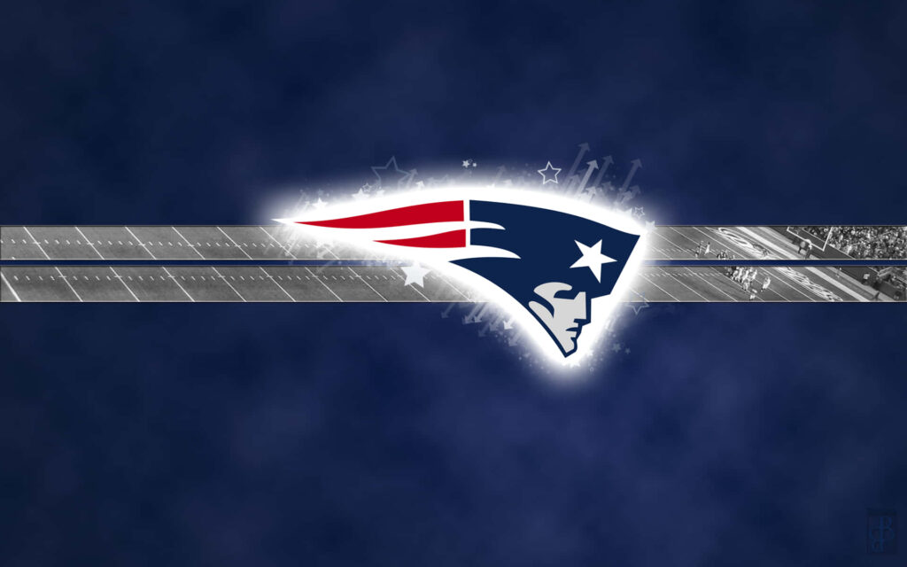 Dynamic New England Patriots Logo Wallpaper on Dark Blue Background