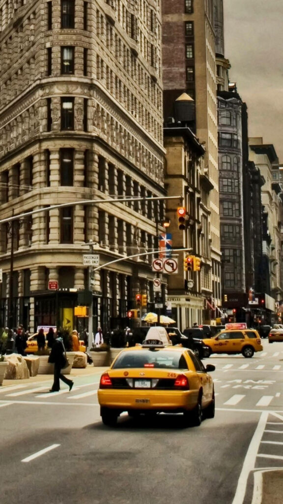 New York City Street Wallpaper: Iconic Yellow Cabs & Historic Architecture